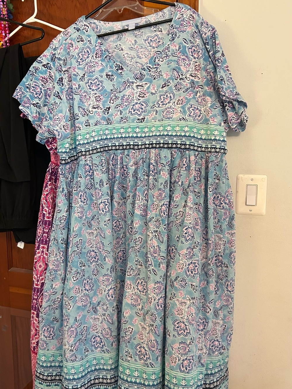 Plus size  Light Blue Floral Print Cotton Dress